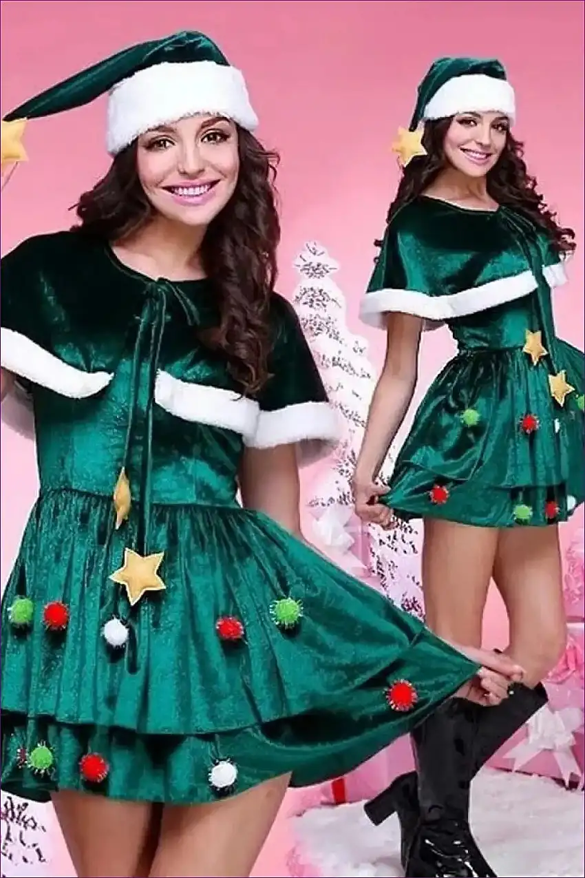 Christmas Tree Pleated Mini - Festive Glamour, Unforgettable Style