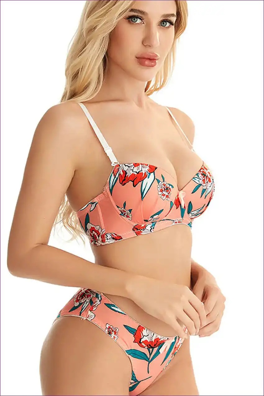 Floral Push-up Lingerie Set - Breathable Nylon Fabric For All-day Comfort