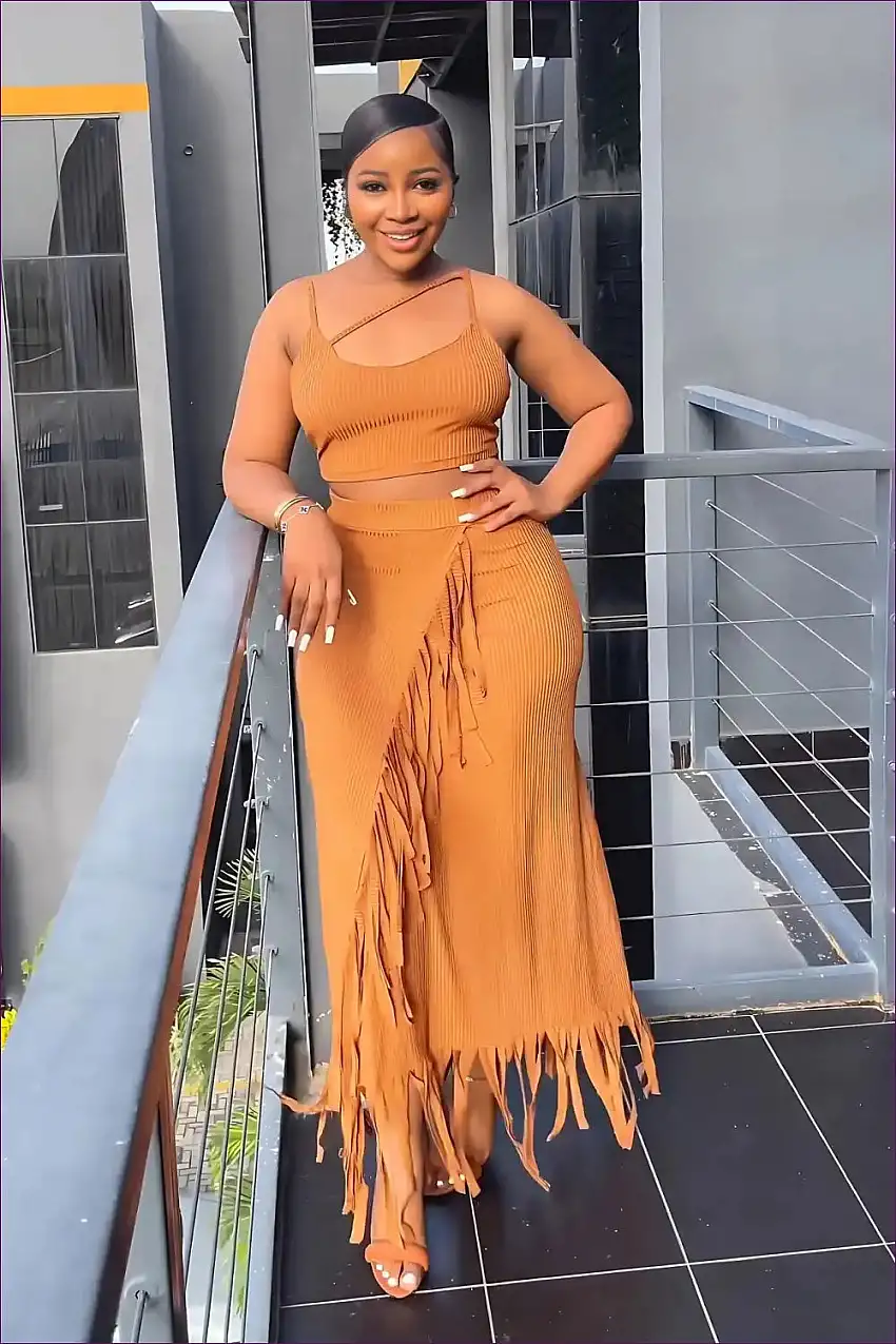 Fringed Sleeveless Crop Top And Maxi Skirt Set - Effortless Summer Style