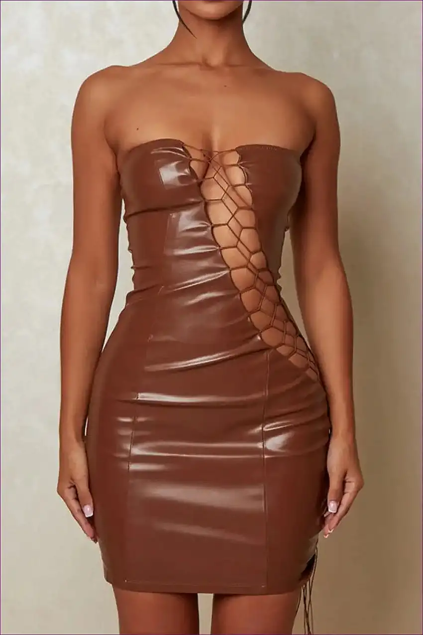 Lace-Up Faux Leather Dress - Chic Seduction