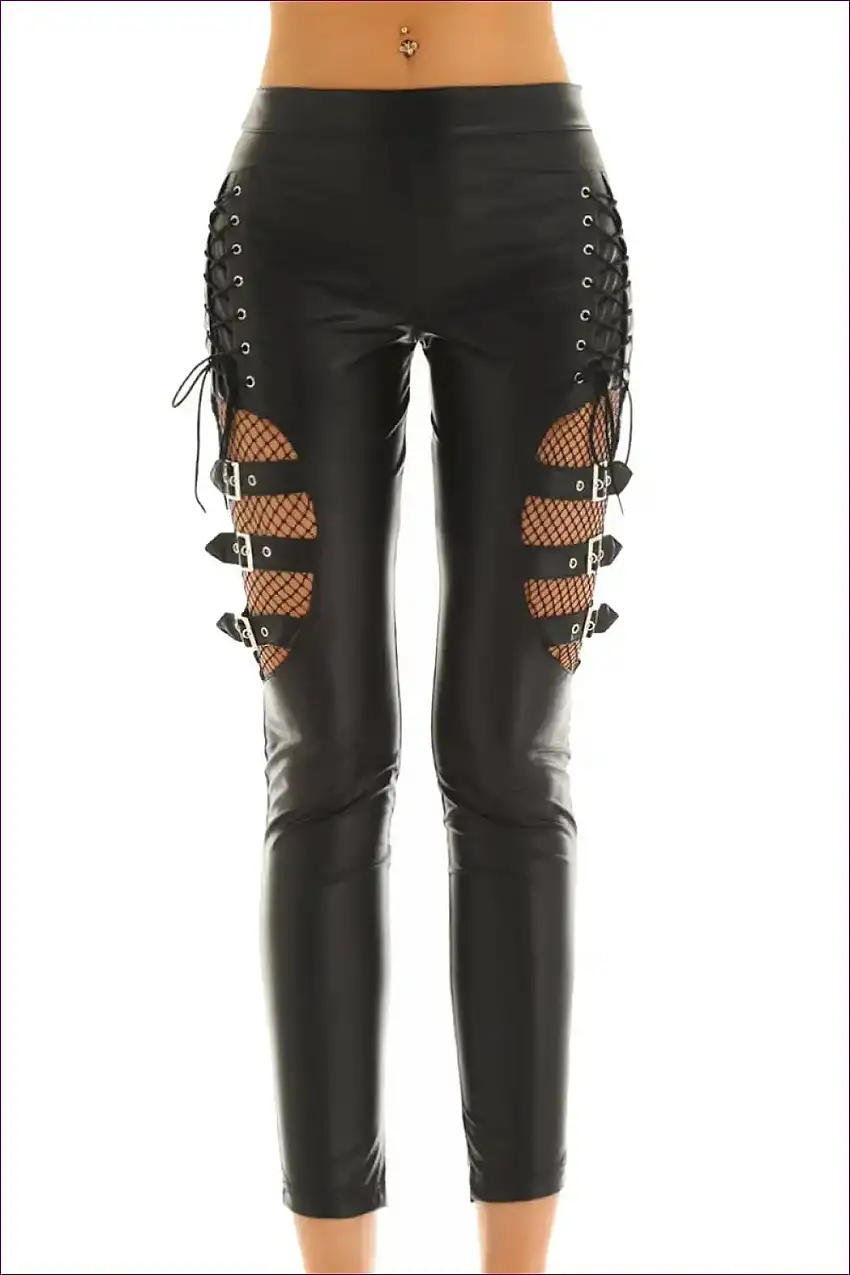 Lace Up Sheer Buckle Leggings - Unrivaled Edge