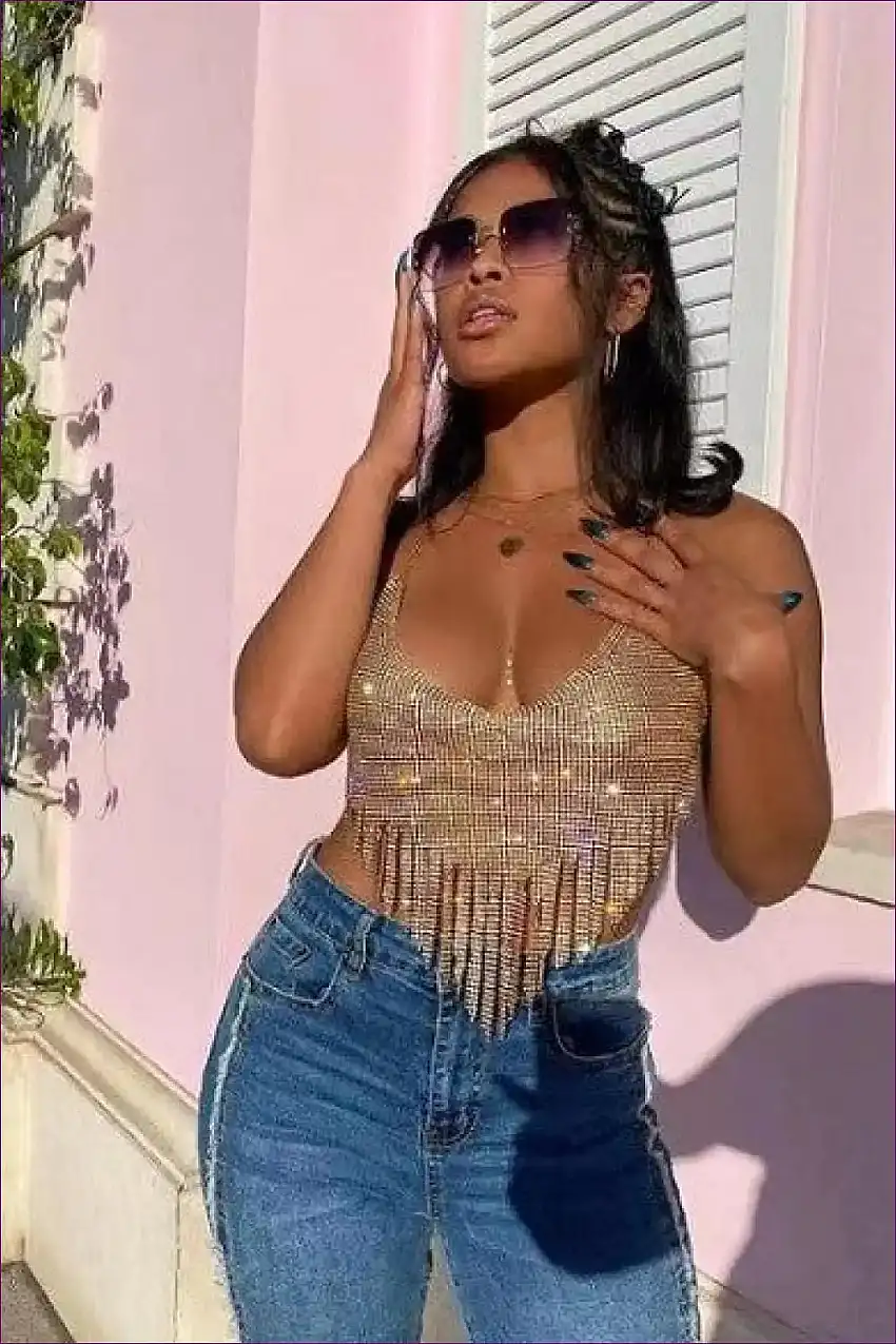 Sexy Rhinestone Tassel Halter Camisole - Embrace Dazzling Summer Style