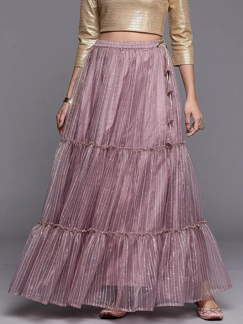 Mauve Embellished Organza Skirt