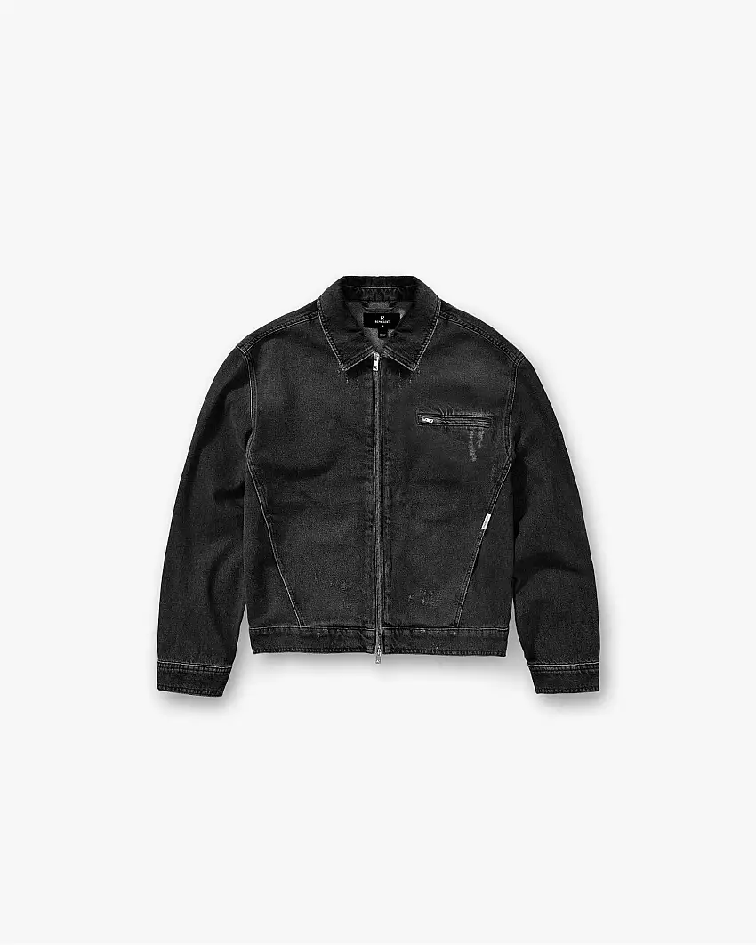 Collared Denim Jacket - Aged Black