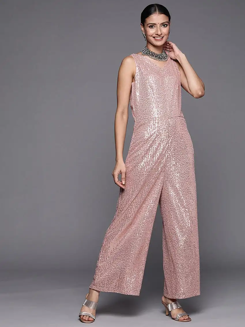 Pink Embellished Nylon Jumpsuit