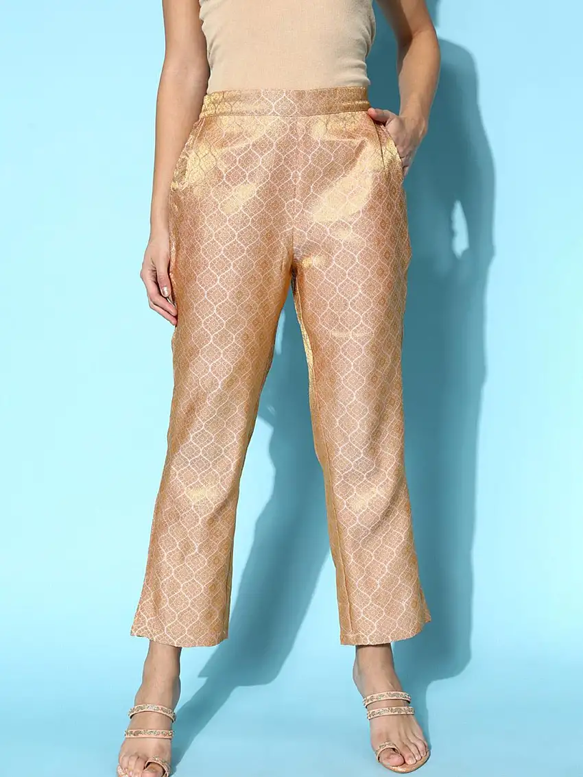 Pink Self Design Jacquard Trousers