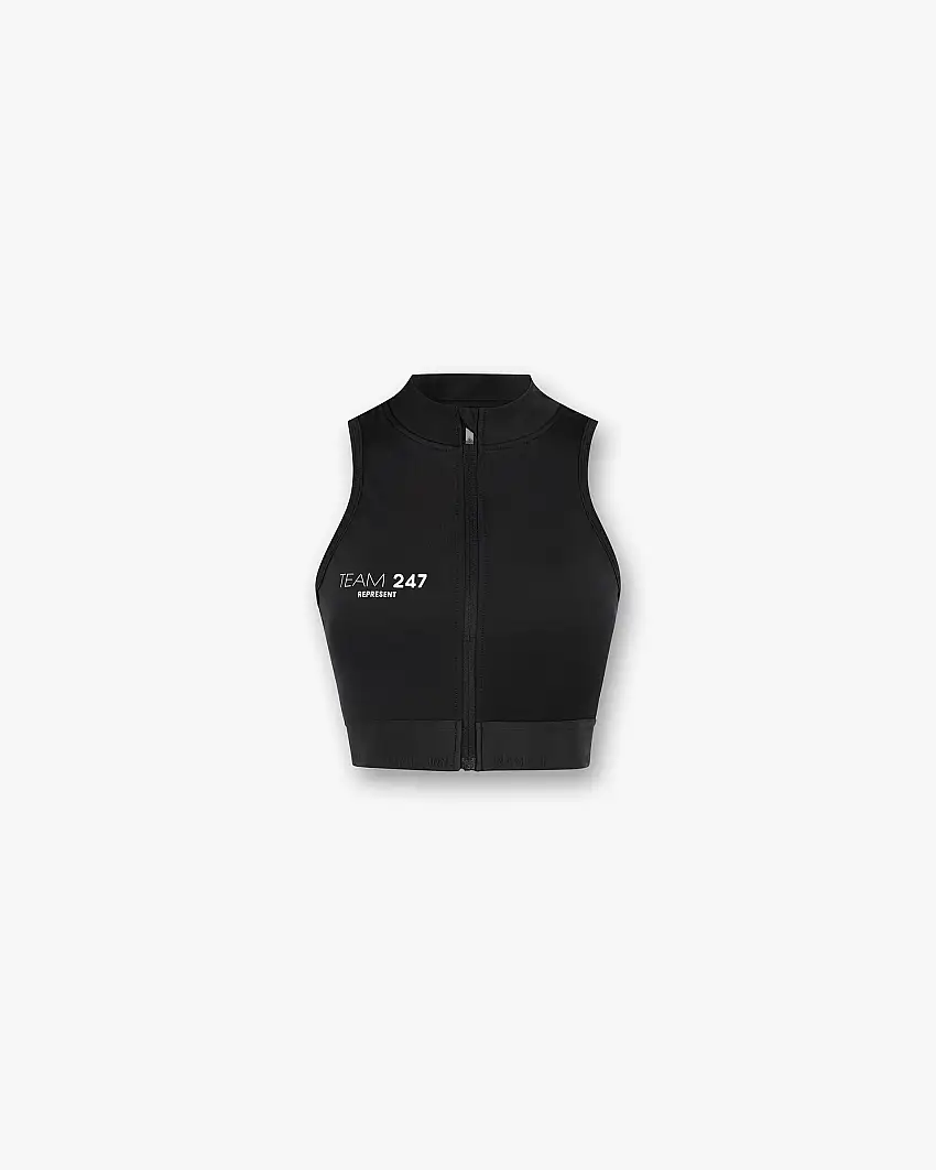 247 Zip Front Performance Crop - Black