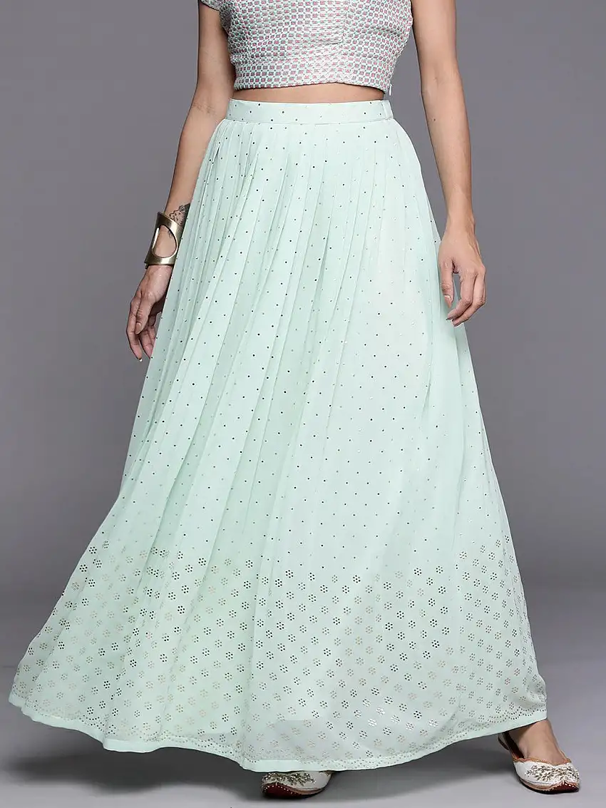 Sea Green Embellished Georgette Skirt