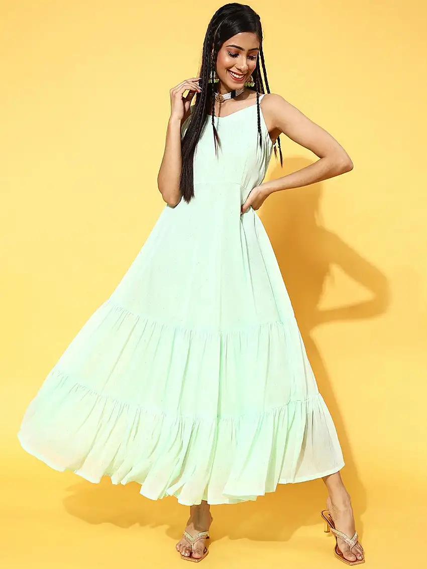 Sea Green Printed Georgette Dress