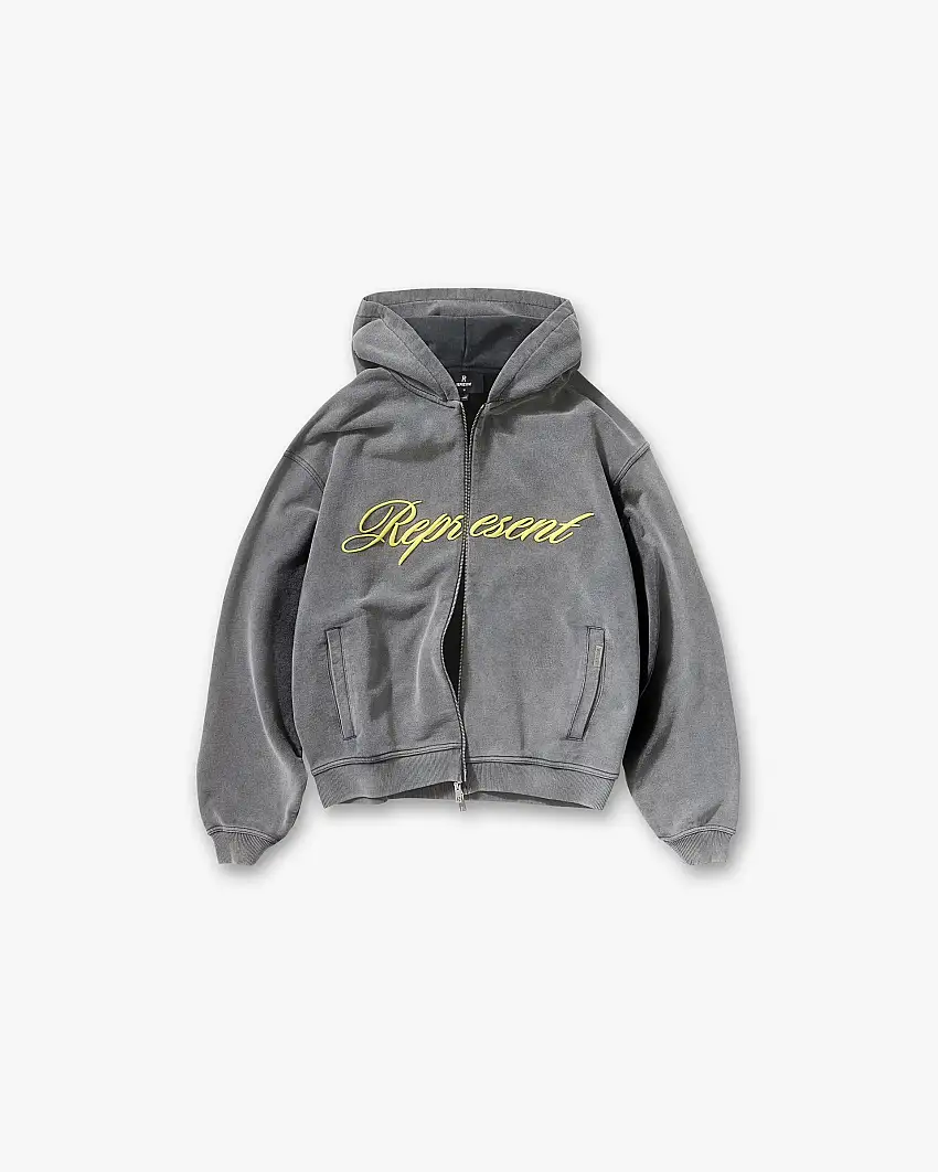 Script Logo Zip Hoodie - Vintage Grey