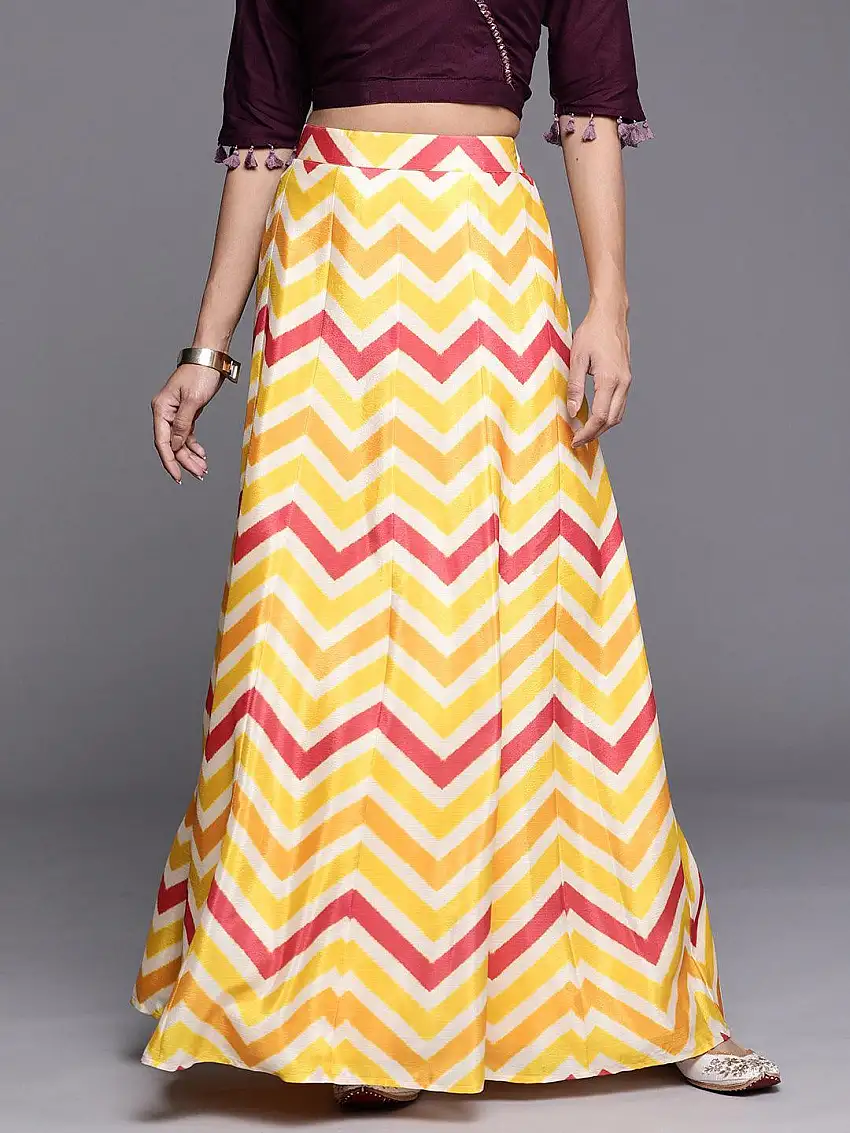 Yellow Printed Crepe Skirt